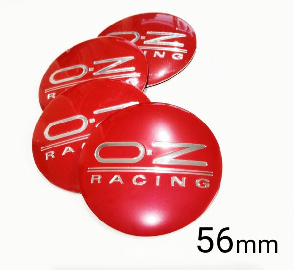 OZレーシング◆ ホイールセンターキャップ ステッカー［赤銀］◆56mm・４枚set