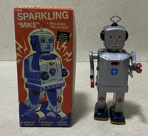 ゼンマイ式 ブリキ ロボット SPARKLING MIKE WALKING TIN ROBOT スパークリングマイク / Schylling 稼働確認済 おもちゃ レトロ玩具