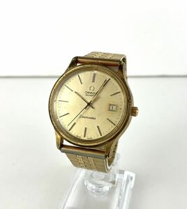 【SA15】 ジャンク品 OMEGA オメガ Seamaster シーマスター Qz クォーツ デイト ラウンド ゴールド文字盤 3針 メンズ 腕時計 φ47.1