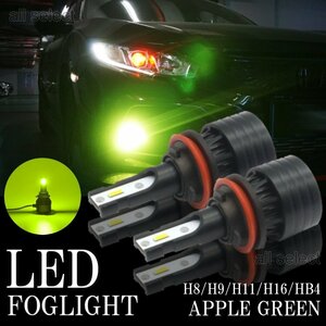 H8/H9/H11/H16 高輝度 M3 LEDヘッドライト LEDフォグランプ 16000lm アップルグリーンレモン 2本 LEDバルブ