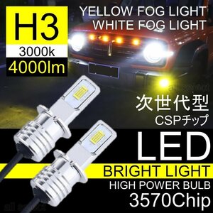 イエロー 高輝度 3570chip ハイパワーLED LEDフォグランプ H8/H9/H11/H16 4000Lm 3000K 2本 車検対応 ポン付け 80w フォグ