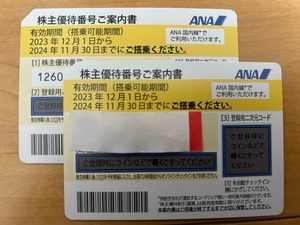 ANA株主優待券（2024年11月30日搭乗まで有効） 2枚セット・登録用コード通知可能