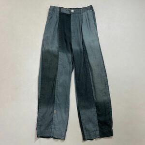 283 ISSEY MIYAKE イッセイ ミヤケ リネン グラデーション センターシーム タックパンツ サイズM 麻 ウエストゴム 40518S