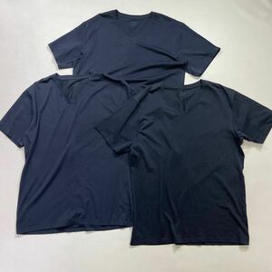 305 美品 UNIQLO ユニクロ AIRism エアリズム コットン Vネック Tシャツ 半袖 3枚セット サイズL ネイビー 紺 メンズ 40523L