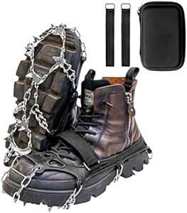 FunWater 18本爪 チェーンスパイク スノースパイク 靴底用 転倒防止耐久性 凍結道路ハイキング 氷釣り 男女兼用 簡単装