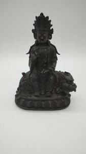中国 古物 仏像 時代物 立像 銅製 置物 観音像 古銅 清時代 獣付き 中国古