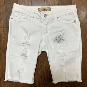 Geo デニムパンツ ホワイト ダメージ加工 レディース