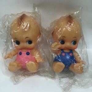 （宝）【同梱可】未使用 キューピー ソフビ 人形 2体 セット ピンク ブルー 昭和 レトロ 当時物 コレクション 日本製