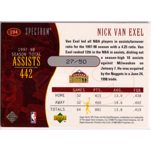 Nick Van Exel NBA 1998-1999 SPx Finite Top Flight Spectrum #194 50枚限定の画像2