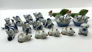 Art hand Auction q666 Repose-baguettes en poterie bleue et blanche Animaux Chat Chien Poulet Poterie bleue et blanche peinte à la main Ethnique fait à la main Vente en vrac, Vaisselle, vaisselle japonaise, Repose-baguettes