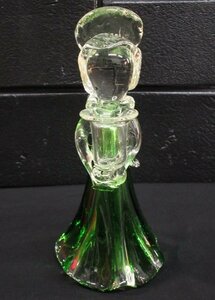 t6328　美品　ガラスのキャンドルホルダー　キャンドルスタンド　人形　天使　エンジェル　置物　オブジェ　グリーン系　高さ約20cm