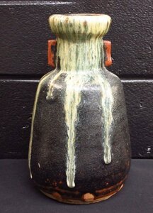 r5356　美品　花瓶　陶器　黒系　銘あり　インテリア　和風　花入れ　フラワーベース　花器　和風モダン　一輪挿しなど