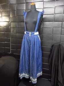 t1342　美品　axes femme アクシーズファム　ワイドパンツ　ガウチョパンツ　デニムパンツ　サスペンダー付　綿100％　ブルー　サイズM