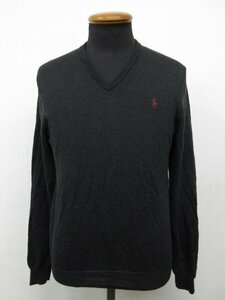 y2811 美品 POLO by Ralph Lauren ニットセーター Lサイズ リトルポニー Vネック 黒に近いグレー 長袖 ラルフローレン