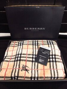 m5746 未使用保管品　BURBERRY LONDON　タオルケット　ブランケット　日本製　綿100％　西川産業(株)　チェック柄　ベージュ系　140×200cm