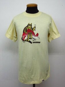 r578６　crazy shirts　HAWAII　B.KLIBAN　クレイジーシャツ　クリバンキャット　メンズプリントTシャツ　サイズM　黄色　U.S.A製　