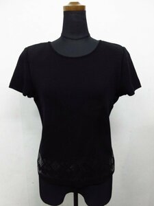 r5236 beautiful goods YVES SAINT LAURENT Yves Saint-Laurent Eve sun rolan lady's short sleeves knitted tops black size M ( stock ) luck . shoulder pad 