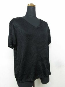 t8065 прекрасный товар Yves Saint-Laurent женский вязаный короткий рукав tops свитер V шея сделано в Японии черный размер L YSL