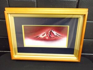 t4574　絵画部分は美品　七宝焼額絵　絵画　額装　赤富士　富士山　風景画　和風壁掛け　インテリア