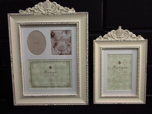 t2295　美品　アンティーク調　フォトフレーム2点　大小サイズ　スタンド/壁掛け　アイボリー系　Antique style PHOTO FRAME　インテリア