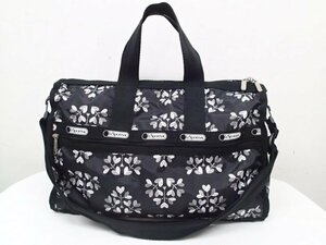 r5062　　美品　LeSportsac　レスポートサック　ショルダートートバッグ　2WAY 　ハート柄　花柄　黒　旅行バック　ハンドバック