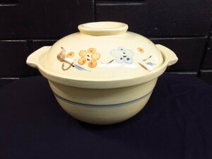 t5793 beautiful goods earthenware pot rice .. two-handled pot beige group floral print 