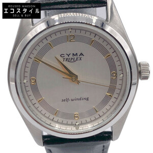 1円 CYMA シーマ 14535 TRIPLEX トリプレックス self-winding 自動巻き 腕時計 シルバー/ブラックレザーベルト メンズ