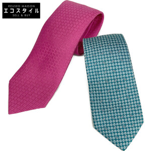 [1 иен / прекрасный товар ] HERMES Hermes галстук 2 шт шелк 100% точка H Logo розовый оттенок зеленого 