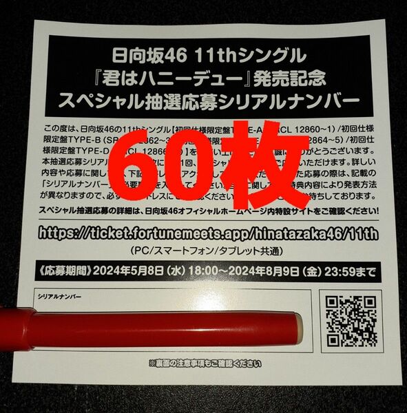 君はハニーデュー 日向坂46 応募券 シリアルナンバー 60枚