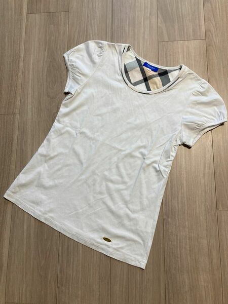 ブルーレーベルクレストブリッジ　カットソー　Tシャツ　ホワイト　チェック　38 M