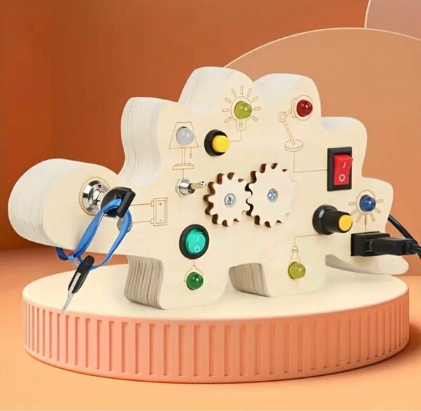 木製ビジーボード　モンテッソーリ　ビジーボード スイッチ 木製　知育玩具　いたずら　木のおもちゃ　恐竜