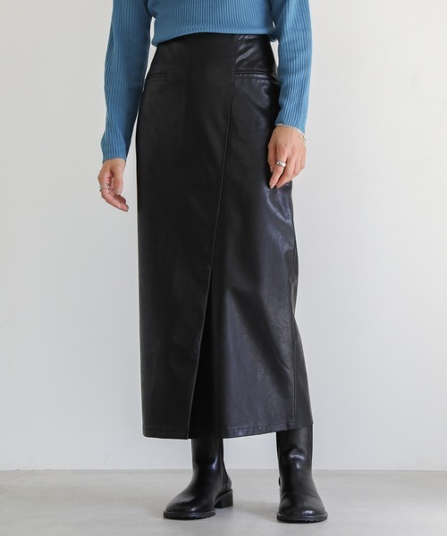 [omiseK] select MOCA フラップフェイクレザータイトロングスカート ブラック 黒 Mサイズ セレクトモカ レディース 定価7,150円