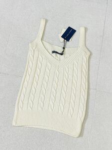 7115.【未使用タグ付き】RALPH LAUREN 手編み ハンドメイド キャミソール ラルフローレン ニット ケーブル Lサイズ ホワイト 白 綿100% 