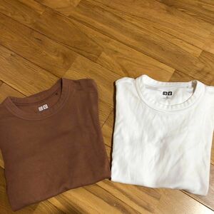 UNIQLO U クルーネック半袖Tシャツ　Sサイズ白　茶セット