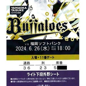 オリックスBuffaloes vs 福岡ソフトバンクHawks 6/26(水) ライト下段外野シートの画像1