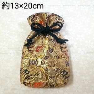 [ Handmade works ] pouch gold . cloth gold color dragon pattern smartphone inserting case 13×20cm