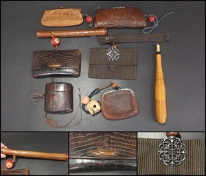 [240505⑥] Meiji ~ Taisho era purse * smoke . inserting * seal case * arrow .* netsuke etc. 7 point together .. thing 