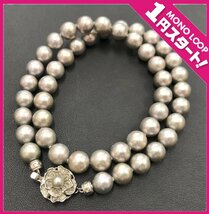 【5RS春02057D】1円スタート★本真珠★パール★ネックレス★ブルー/グレー★約48.8g★SILVER刻印★8.6-9.0mm★アクセサリー★冠婚葬祭_画像1