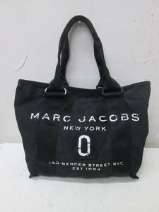 (24)☆MARC JACOBS マークジェイコブス NEW YORK ロゴ トートバッグ ショルダーバッグ ナイロン×キャンバス 黒 ブラック 