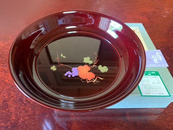 【未使用】会津塗 漆器 工芸品 菓子鉢 7.5号鉢 23cm 椿鉢 ツタ