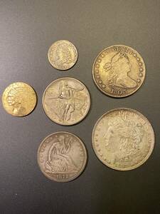 【1円スタート】アメリカ　リバティ　金貨　銀貨　おまとめ　6枚　古銭　旧貨幣　身辺整理品　米国コイン