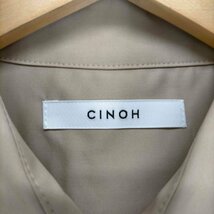 CINOH(チノ) タックスリーブドレスシャツ シャツワンピース 膝丈 長袖 前開き 36 ベージュ レ 中古 古着 0516_画像6