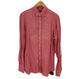 ISAIA(イザイア) イタリア製 エルボーパッチチェック リネンシャツ メンズ 39 中古 古着 0324