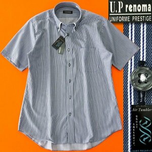  new goods Renoma stripe button down short sleeves dress shirt 39(M) navy blue white [YEN806_455] U.P renoma spring summer summer men's cool biz form stability 
