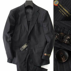 新品 スーツカンパニー春夏 イタリア CARLO BARBERA ウール スーツ YA6(細身L) 黒 【J47243】 175-8D THE SUIT COMPANY メンズ ストライプ