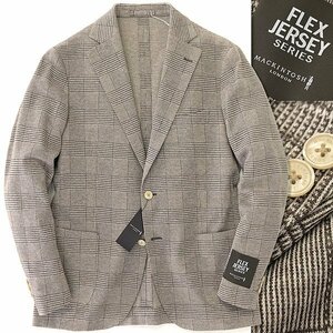 新品 7.9万 マッキントッシュロンドン FLEX JERSEY 麻混 千鳥柄 ジャケット 40(L) 茶 【J47499】 春夏 リネン グレンチェック ジャージー