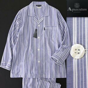  new goods 1.6 ten thousand Aquascutum made in Japan Triple gauze stripe pyjamas L blue [J54853] spring summer men's setup shirt pants 