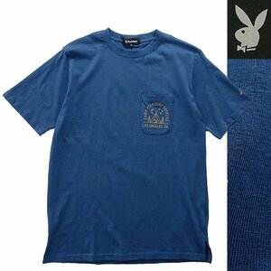 新品 プレイボーイ 23年 春夏 ポケット 半袖 Tシャツ L 青 【PB1732028_78】 PLAYBOY 綿 バニー ポケT カットソー ストレッチ メンズ