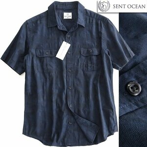 new goods cent Ocean camouflage pattern short sleeves Safari shirt LL navy blue [AFP612_540] SENT OCEAN shirt spring summer men's military camouflage 
