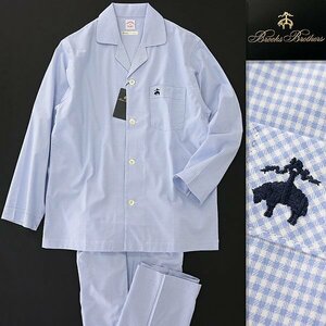  new goods Brooks Brothers silver chewing gum check setup pyjamas L blue white [J60152] Brooks Brothers men's open color shirt 